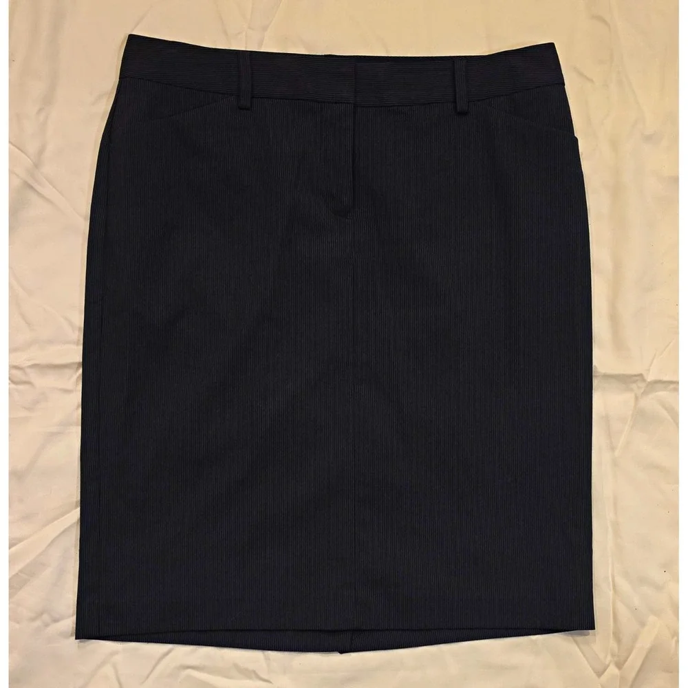 Express Design Studio Women's Black Pinstripe Pencil Skirt Knee Zip Sz 6 #107